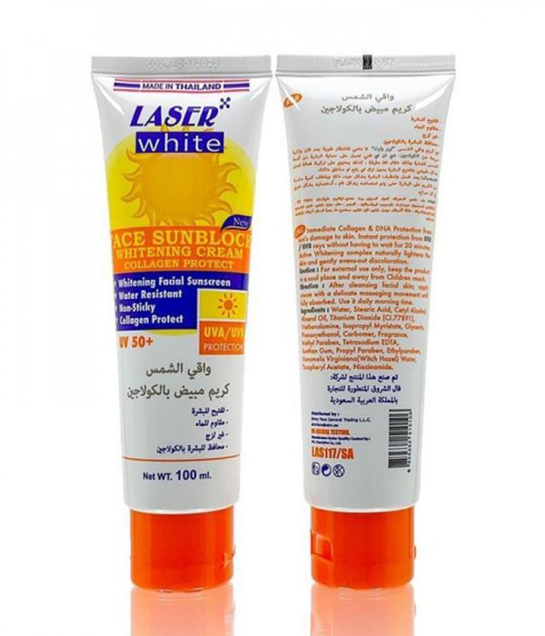 Laser White Sunscreen Cream with Natural Collagen SPF 50+, 100ml: